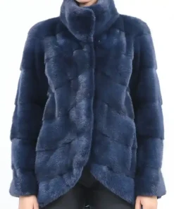 Amelia Blue Mink Fur Turtleneck Jacket