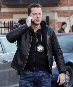 Chicago P.D. Jesse Lee Soffer Black Leather Hooded Jacket