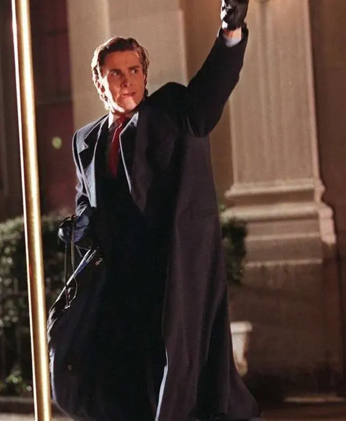 Christian Bale American Psycho Black Wool Trench Coat - Image 2