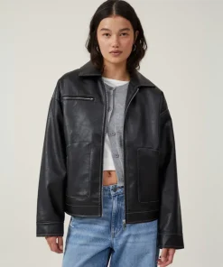 Crenshaw Cotton On Black Shirt Style Real Leather Jacket