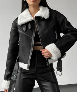 Janet Black Sheepskin White Shearling Jacket