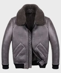 Jimmy B2 Shearling Sheepskin Grey Leather Jacket