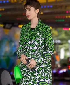 Lily Collins Emily in Paris S03 Green Printed Coat