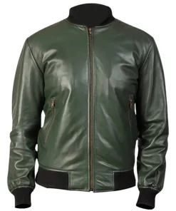 Men’s Casual Bomber Green Leather Jacket