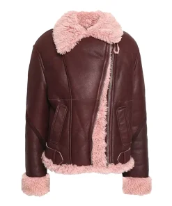 Stacy-SF Aviator Burgundy Bomber Shearling Leather Jacket