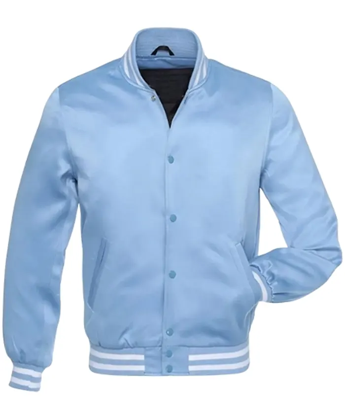 Unisex Sky Blue Satin Varsity Jacket