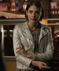 Willa Holland Arrow White Biker Jacket