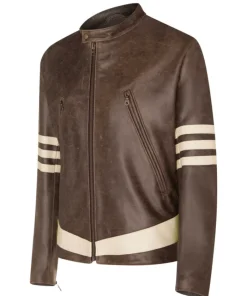 X-Men 1 Wolverine Style Cream Stripes With Leather Jacket