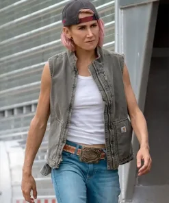 Yellowstone Jennifer Landon Grey Shearling Fur Denim Vest
